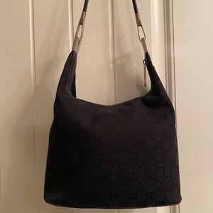 Vintage Canvas Black on Black Signature Gucci Hobo